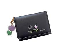 Portefeuille court pour femme avec motifs floraux et moraillon Plusieurs emplacements pour cartes, Noir , Taille unique