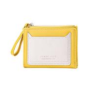 Portefeuille court pour femme - Couleur unie - Fermeture éclair - Plusieurs compartiments pour cartes - Pochette - Porte-monnaie pour homme - Aiguille à billets (jaune, taille unique)