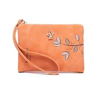 Portefeuille court pour femme Motif oiseau arbre à fermeture éclair Porte-monnaie pour femme Porte-carte d'identité et de crédit PU Petite pochette, Orange, Taille unique