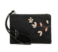 Portefeuille court pour femme Motif oiseau arbre à fermeture éclair Porte-monnaie pour femme Porte-carte d'identité et de crédit PU Petite pochette, Noir , Taille unique