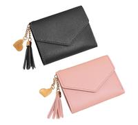 Portefeuille Court pour Femmes 2 Pièces, Portefeuille en Cuir PU, Portefeuille Mignon, Portefeuille Portable, Portefeuille Compact (Rose, Noir)