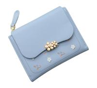 Portefeuille court pour filles et femmes avec poche pour espèces, imprimé floral en polyuréthane, porte-cartes, petit porte-monnaie avec fermeture éclair, bleu