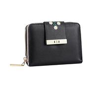 Portefeuille court tendance avec imprimé floral pour femme - Couleur unie - Fermeture éclair - Plusieurs emplacements pour cartes - Pochette - Portefeuille cercueil, Noir , Taille unique