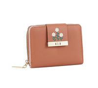 Portefeuille court tendance avec imprimé floral pour femme - Couleur unie - Fermeture éclair - Plusieurs emplacements pour cartes - Pochette - Portefeuille cercueil, marron, Taille unique