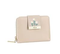 Portefeuille court tendance avec imprimé floral pour femme - Couleur unie - Fermeture éclair - Plusieurs emplacements pour cartes - Pochette - Portefeuille cercueil, beige, Taille unique