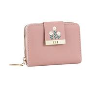 Portefeuille court tendance avec imprimé floral pour femme - Couleur unie - Fermeture éclair - Plusieurs emplacements pour cartes - Pochette - Portefeuille cercueil, rose, Taille unique
