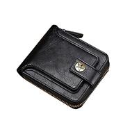 Portefeuille court tendance horizontal à fermeture éclair multi-fonction carte certificat boucle carte sac western femmes cuir de vache, Noir , Taille unique