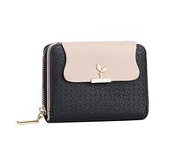 Portefeuille court tendance pour femme - Couleur unie - Avec fermeture éclair - Plusieurs emplacements pour cartes, Noir , Taille unique