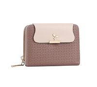 Portefeuille court tendance pour femme - Couleur unie - Avec fermeture éclair - Plusieurs emplacements pour cartes, marron, Taille unique