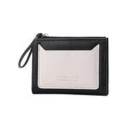 Portefeuille court tendance pour femme - Couleur unie - Fermeture éclair - Plusieurs emplacements pour cartes - Pochette pour femme - Petite fermeture éclair (noir, taille unique)