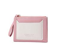 Portefeuille court tendance pour femme - Couleur unie - Fermeture éclair - Plusieurs emplacements pour cartes - Portefeuille pour femme - Petite fermeture éclair, rose, Taille unique