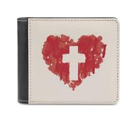 Portefeuille Croix dans Un Cœur Rouge Abstrait | Portefeuille chrétien en Cuir PU pour Hommes et Femmes | Cadeau inspirant pour Les croyants