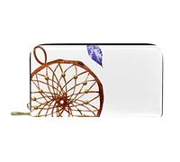 Portefeuille Cuir Cuir Zip Long Purse Aquarelle Dream Catcher Violet Vent Carillons Plume