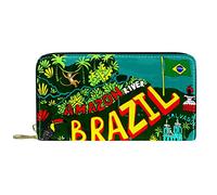 Portefeuille Cuir Cuir Zip Long Purse Brésil Carte Lieux d'Intérêt