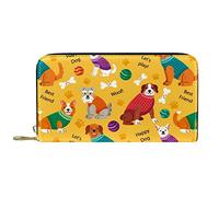 Portefeuille Cuir Cuir Zip Long Purse Corgi Dog Pug Cute Ball Bone Paw Print
