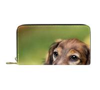 Portefeuille Cuir Cuir Zip Long Purse Puppy Dog Sad Eyes Marron