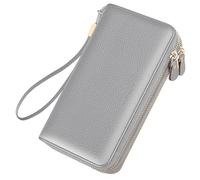 Portefeuille Cuir Femme, Portefeuille Femme Long avec Double Fermeture Éclair, Porte-Cartes et Porte-Cartes D'identité Femme, Portemonnaie pour Billets & Pièces (E)