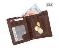 Portefeuille Cuir Protection RFID Blocage, 3 volets avec pression, carte, permis, identité et monnaie - Idée cadeau - Marron