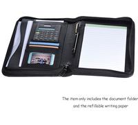 Portefeuille d'affaires professionnel portable Padfolio Porte-documents Organisateur A5 CuirPolyuréthaneFermeture à glissière avec Calculatrice Support de cartes Mémo Note Bloc-notes