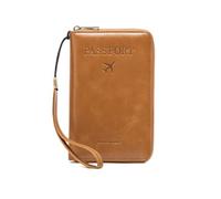 Portefeuille de passeport bloquant les RFID, couverture de passeport | Cuir PU, porte-documents de voyage, avec fermeture éclair et dragonne, for billets d'avion(Light Brown)
