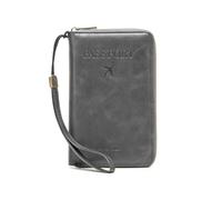 Portefeuille de passeport bloquant les RFID, couverture de passeport | Cuir PU, porte-documents de voyage, avec fermeture éclair et dragonne, for billets d'avion(Grey)