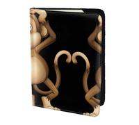 Portefeuille de passeport de voyage en cuir de vache avec imprimé singe mignon pour homme et femme, Noir , Taille unique