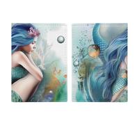 Portefeuille de passeport de voyage imprimé chimie PU étui de passeport mince pour femmes hommes étui support en cuir étui de voyage essentiel, Mermaid, 20.3x13.8cm