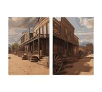 Portefeuille de passeport d'hiver en cuir pour passeport de voyage - Étui fin pour passeport en polyuréthane - Pour homme et femme, Old Wild West Cowboy Town, 20.3x13.8cm