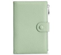 Portefeuille de passeport en cuir pour femme, portefeuille de voyage compact avec poche zippée pour pièces de monnaie et emplacements SIM, housse de passeport pour femme, vert clair, Joli portefeuille