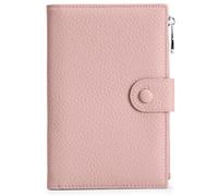 Portefeuille de passeport en cuir pour femme, portefeuille de voyage compact avec poche zippée pour pièces de monnaie et emplacements SIM, housse de passeport pour femme, Rose brumeux, Portefeuille
