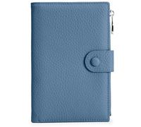 Portefeuille de passeport en cuir pour femme, portefeuille de voyage compact avec poche zippée pour pièces de monnaie et emplacements SIM, housse de passeport pour femme, Bleu Misty, Portefeuille