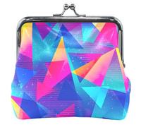 Portefeuille de pièce en cuir bleu néon géométrique personnalisé pour femmes filles boucle fermeture éclair baiser petit sac à main pour pétition, mode géométrie bleu fluo, classique, géométrie