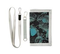 Portefeuille de voyage à trois volets pour homme et femme Motif fraise bleue et noire Portefeuille à trois volets pour homme avec cordon Carteras para hombre, Fraise bleue noire, 1 size