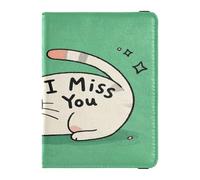Portefeuille de voyage décoratif en cuir avec motif de chat blanc I Miss You pour femme, étui portefeuille ultra fin pour passeport et carte de vaccin, Chat blanc mignon I Miss You Cartoon, 1 size