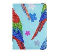 Portefeuille de voyage décoratif en cuir bleu à paillettes pour femme avec fente pour carte de vaccin, Fausse paillettes perroquet oiseau bleu, 1 size