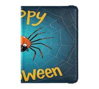 Portefeuille de voyage décoratif en cuir noir avec motif Happy Halloween - Pour femme - Porte-passeport - Organisateur de documents de voyage - Protecteur mignon - Carnet de passeport léger, Joyeux