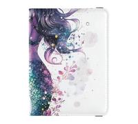 Portefeuille de voyage décoratif en cuir violet chic et magnifique motif sirènes pour femme - Porte-passeport - Porte-carte de vaccin - Porte-carte de vaccin - Portefeuille étanche, Chic Beautiful