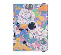 Portefeuille de voyage en cuir coloré avec motif astronautes mignons pour femme, porte-passeport pour voyage, porte-carte de vaccin, portefeuille de voyage étanche