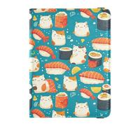 Portefeuille de voyage en cuir étanche avec motif chats avec sushis, saumon, citrons