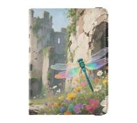 Portefeuille de voyage en cuir imperméable avec motif château et libellule pour homme