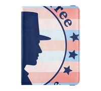 Portefeuille de voyage en cuir pour femme avec motif silhouette bleue du 4 juillet, motif « Land of Free » - Porte-passeport pour femme - Léger, 4 juillet, jour de l'indépendance, terre de silhouette