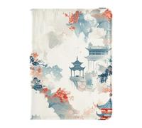 Portefeuille de voyage en cuir pour passeport et carte de vaccin avec fente pour carte de vaccination et carnet de passeport mignon léger, Pavillon de peinture à l'encre de Chine, 1 size