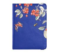 Portefeuille de voyage en cuir pour passeport et carte de vaccination avec fente pour carte de vaccination - Étui portefeuille pour homme et femme - Étanche, Fruits doux rowanberry bleu roi, 1 size