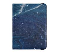 Portefeuille de voyage en cuir pour passeport et carte de vaccination avec fente pour carte de vaccination - Étui portefeuille pour homme et femme - Étanche, Faux paillettes marbre grain bleu univers