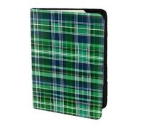 Portefeuille de voyage en cuir pour passeport familial avec motif tartan écossais bleu et vert pour homme et femme, noir, One Size