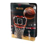 Portefeuille de voyage imprimé basket-ball pour passeport en cuir pour homme et femme, noir, One Size