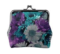 Portefeuille de voyage minimaliste avec impression de fleurs violettes et bleu sarcelle, petite pochette de rangement pour randonnées et excursions en plein air, Noir , Taille unique, Pochette à