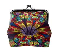 Portefeuille de voyage minimaliste avec impression de vitraux de fleurs, petite pochette de rangement pour randonnées et excursions en plein air, Noir , Taille unique, Pochette à monnaie