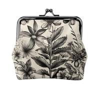Portefeuille de voyage minimaliste avec motif botanique et herbes florales, petite pochette de rangement pour randonnées et excursions en plein air, Noir , Taille unique, Pochette à monnaie