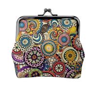 Portefeuille de voyage minimaliste avec motif floral et cercles ethniques, petite pochette de rangement pour randonnées et excursions en plein air, Noir , Taille unique, Pochette à monnaie